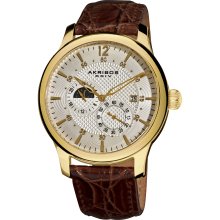 Akribos XXIV Men's Stainless Steel Automatic Multifunction Strap Watch (Akribos Men's automatic leather strap watch)