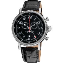 Akribos XXIV Men's Swiss Collection Leather Strap Chronograph Watch (Black)