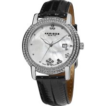 Akribos XXIV Women's Swiss Quartz Crystal Mother of Pearl Strap Watch (Black)