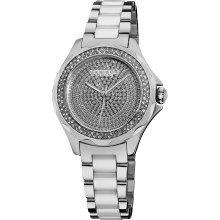 Akribos XXIV Women's Swiss Quartz Diamond Ceramic Link Bracelet Watch (Silver-tone/ White)