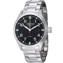 Alpina Men's 'Aviation Pilot' Black Dial Stainless Steel Watch