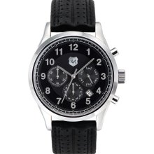Andrew Marc Watches 'Club Blazer' Chronograph Leather Strap Watch Black