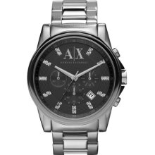 Armani Exchange Banks Black Dial Watch with Grey Stone Markers, 45mm