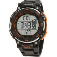 Armitron Mens Black Dial Orange Accent Black Resin Digital Chronograph Watch Black