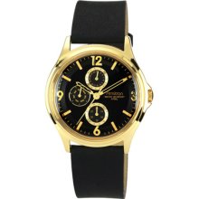 Armitron Mens Gold IP Plated Watch with Leather Strap Black