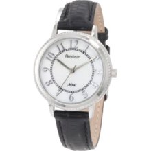 Armitron Womens Round Silver-Tone Easy-to-Read Watch - Black Leather Strap Black