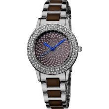 August Steiner Women's Crystal Glitz Ceramic Link Bracelet Watch (Brown)