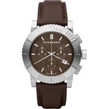 Authentic BU2307 Burberry City men watch 42mm silver-tone chrono brown leather