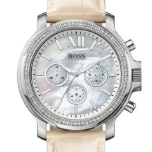 Authentic Hugo Boss Chronograph Tan Crystal Big Face Ladies Watch 1502216