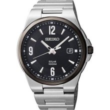 Authentic Men's Seiko Solar Black Dial Day Date Watch Sne211p1