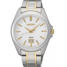 Authentic Seiko Quartz White Dial Gents Sports Watch Sur011p1