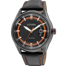 AW1184-13E - Citizen Eco-Drive Metal WR 100m Men's Black IP Orange Leather Sports Watch