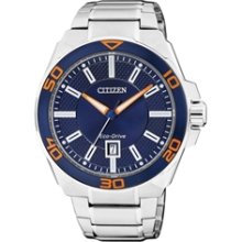 AW1191-51L - 2013 Citizen Eco-Drive Metal Blue & Orange Calendar 100m Mens Watch