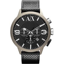 AX Armani Exchange Black/Tan Men's Black Leather Watch with Tan