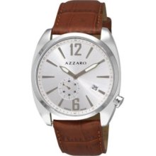 Azzaro Men s Seventies Swiss Made Quartz Silver Dial Leather Strap Watch B