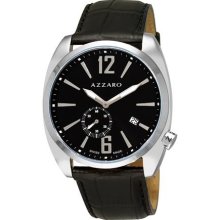 Azzaro Watches Men's Seventies Black Small Second Dial Black Leather