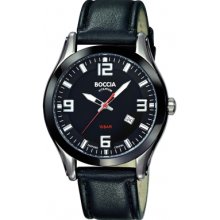 B3555-01 Boccia Mens Titanium Sapphire Crystal Black Leather Strap Wat...