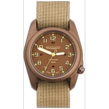 Bertucci A-2T Mens Vintage Watch - Earth Titanium - Khaki Nylon Strap - Earth Red Vintage Dial - 12034