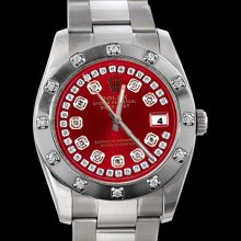 Bezel diamond pearl master red string dial rolex datejust watch oyster - Red - Stainless Steel