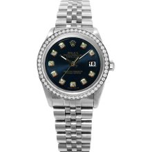 Black diamond dial bezel rolex date just watch SS jubilee perpetual datejust - Black - Metal