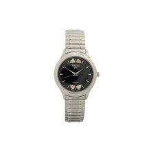 Black Hills Gold Accented Silver Tone Mens Watch with Black Face