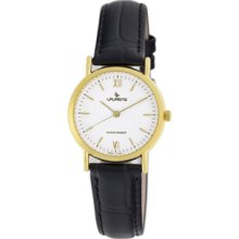 Black Leather White Dial Gold-tone Indices Women's