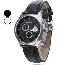 Black Men's Dress Style PU Analog Quartz Wrist Watch