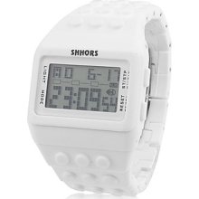 Block Bricks Design Band Watch Wrist with Night Light (White)