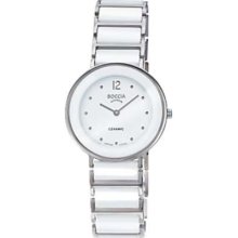 Boccia Ladies White Circle Dial White Silver Ceramic Strap B3209-01 Watch