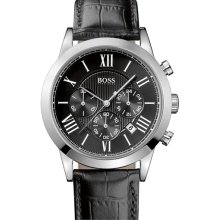 BOSS Black Leather Strap Round Chronograph Watch