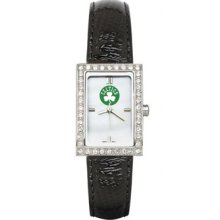 Boston Celtics Ladies Allure Watch Black Leather Strap LogoArt