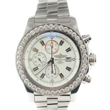 Breitling Aeromarine Super Avenger A13370 Diamond White Chronograph Mens Watch