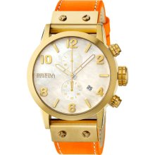Brera 'Isabella' Round Chronograph Leather Strap Watch Orange/ Gold