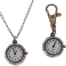 Bronze Unisex Football Style Alloy Analog Quartz Keychain Necklace Watch