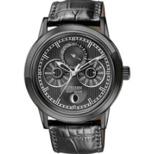 BU0035-06E - Citizen Eco-Drive Moon Phase Leather All Black Ion Elegant Watch