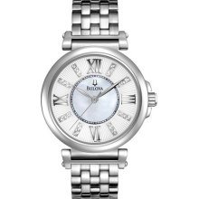 Bulova 96P134 Ladies 24 Diamond Dress Mother of Pearl Stainless Steel Watch