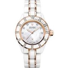 Bulova Accutron Watch, Womens Swiss Mirador White Ceramic and Rose Gol