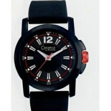Bulova Caravelle Men`s Black & Red Sport Watch W/ Black Rubber Strap
