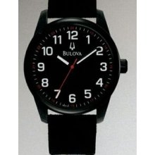 Bulova Casual Collection Black Dial Watch W/ Black Canvas Strap