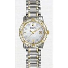 Bulova Highbridge Ladies` 2-tone Mother-of-pearl & 24 Diamond Watch