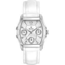 Bulova Ladies Diamond Accents Wintermoor White Dial White Leather Strap 96P126