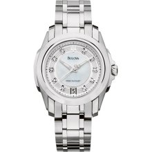 Bulova Ladies Stainless Steel Precisionist Longwood Quartz Mother Of Pearl Dial Diamonds 96P115