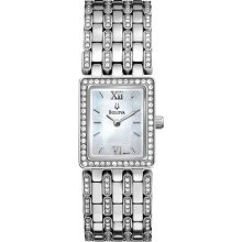 Bulova Ladies Stainless Steel Case and Bracelet Swarovski Crystals Mother of Pearl Dial 96L157