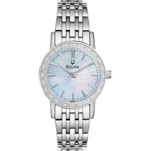 Bulova Ladies Stainless Steel Case and Bracelet Thin Series Diamonds Mother of Pearl Dial 96R164