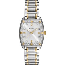 Bulova Ladies Two Tone Stainless Steel Case and Bracelet Silver Dial Quartz 98R159