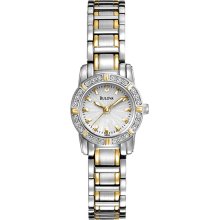 Bulova Ladies Two Tone Stainless Steel Highbridge Quartz White Dial Diamond Accents 98R155