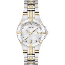 Bulova Ladies Two Tone Stainless Steel Diamonds Mother of Pearl DIal 98P116