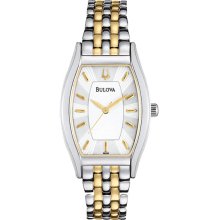 Bulova Ladies Two Tone Tonneau Dress White Dial 98L145