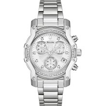 Bulova Ladies Wintermoor Diamonds Silver Tone Wave Pattern Dial Chronograph 96R138