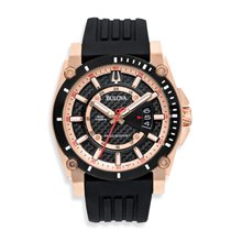 Bulova Mens 98b152 Champlain Rubber Band Rose Gold Case Percisionist Watch